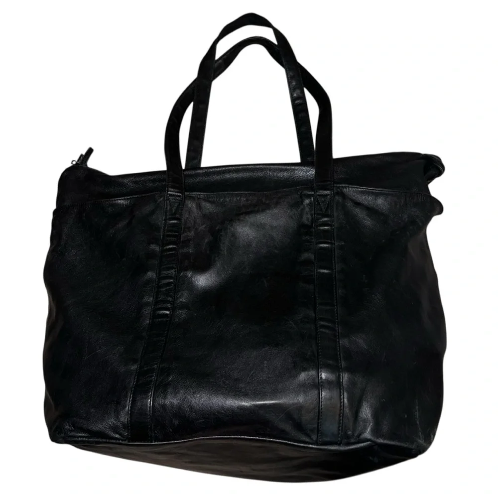 TUMI Black Leather Expandable Weekender Tote Duffel Bag